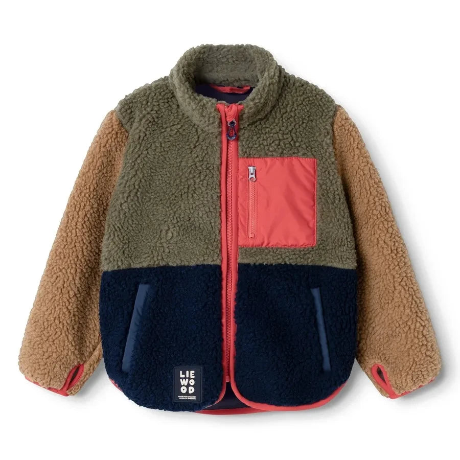 Liewood - Nolan Color-Block Sherpa-Style Jacket Made from Recycled Fibers | Khaki