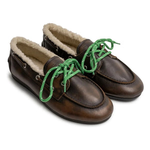 Posa - Leather and Faux Fur Boat Shoes | Brown