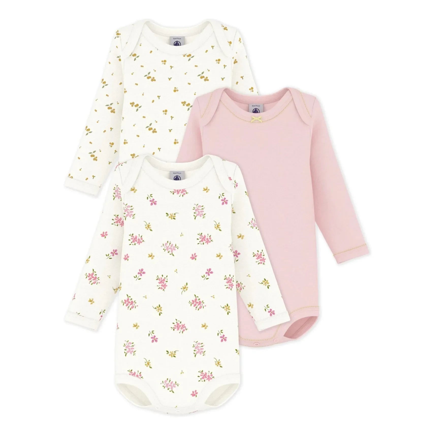 Petit Bateau - Set of 3 Floral Bodysuits | White