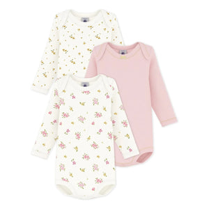 Petit Bateau - Set of 3 Floral Bodysuits | White