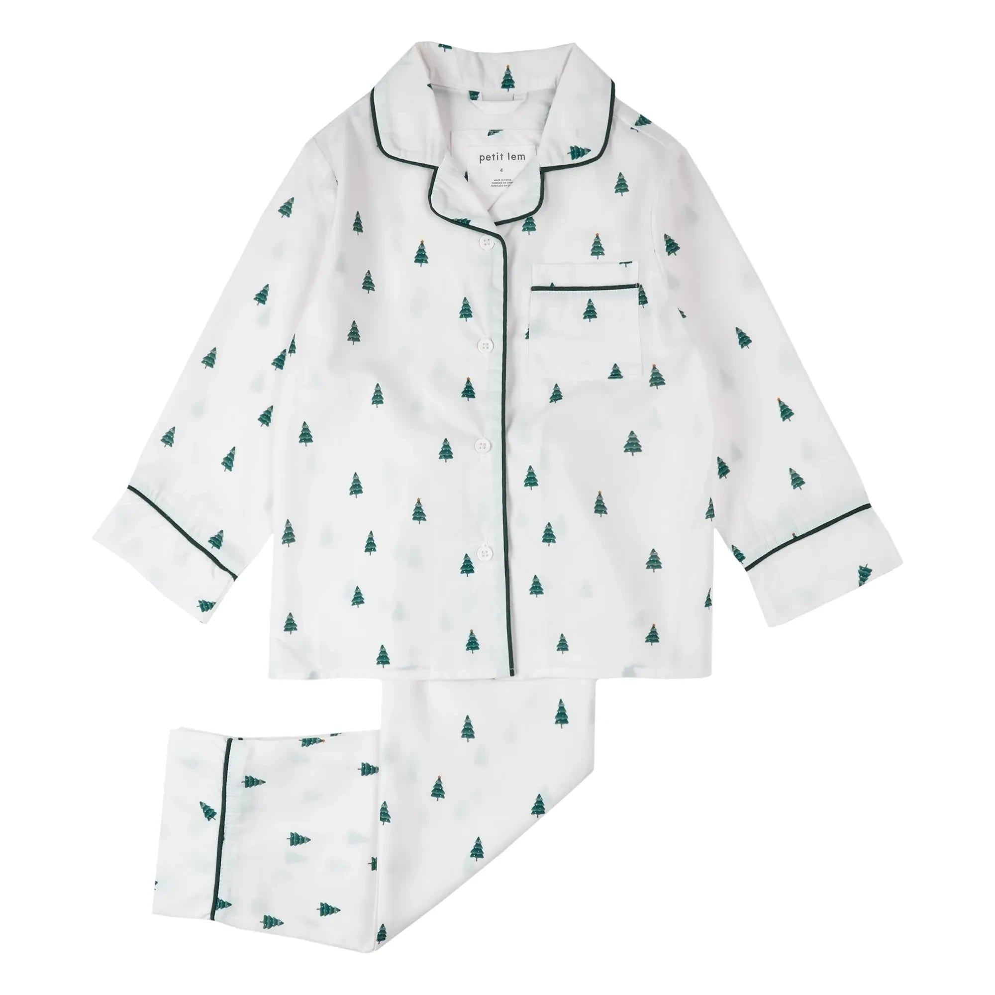 Petit Lem - Poplin Pine Pajamas Recycled Fiber | White