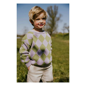 Yuki - Organic Cotton Checkered Sweater | Lilac