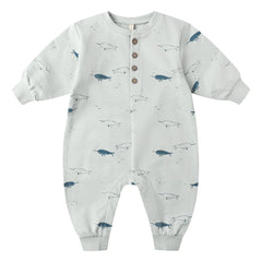 Quincy Mae - Narwhals Organic Cotton Romper | Light Blue