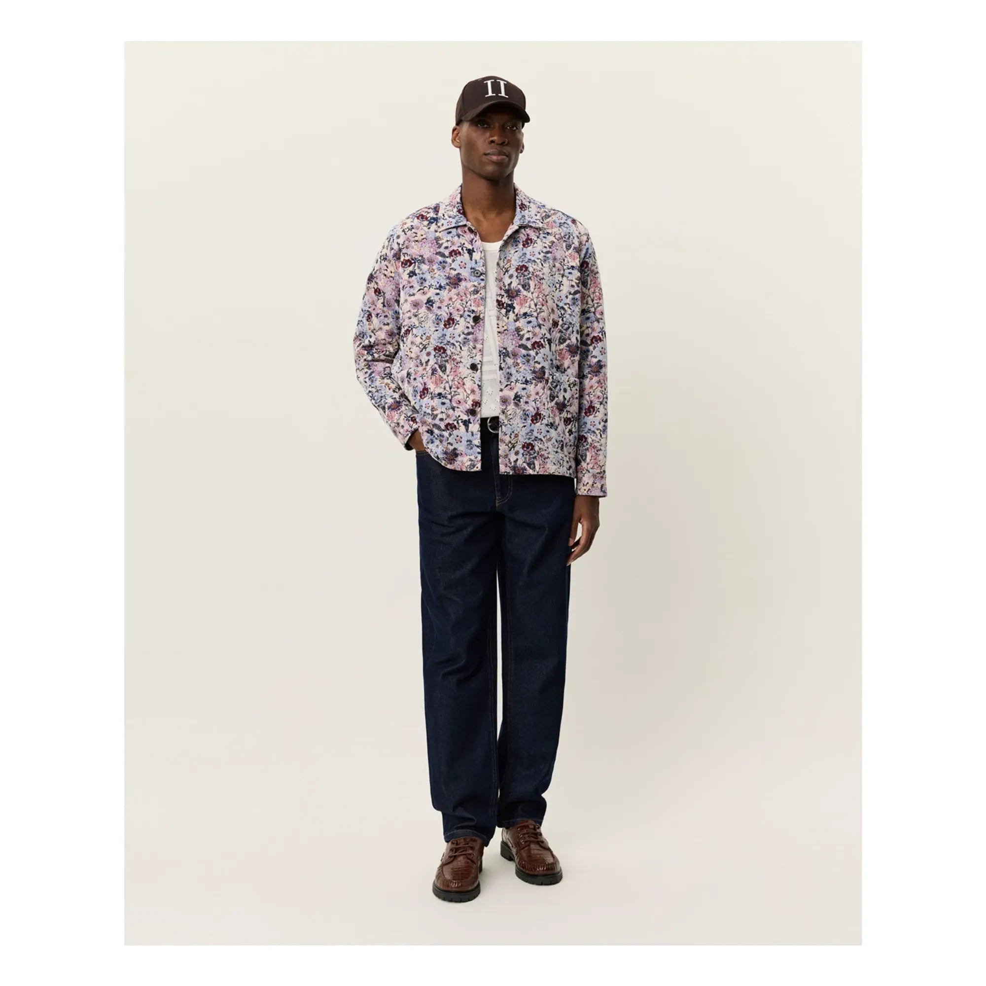 Les Deux - Hugh Jacquard Cotton Floral Overshirt | Rose Ivory