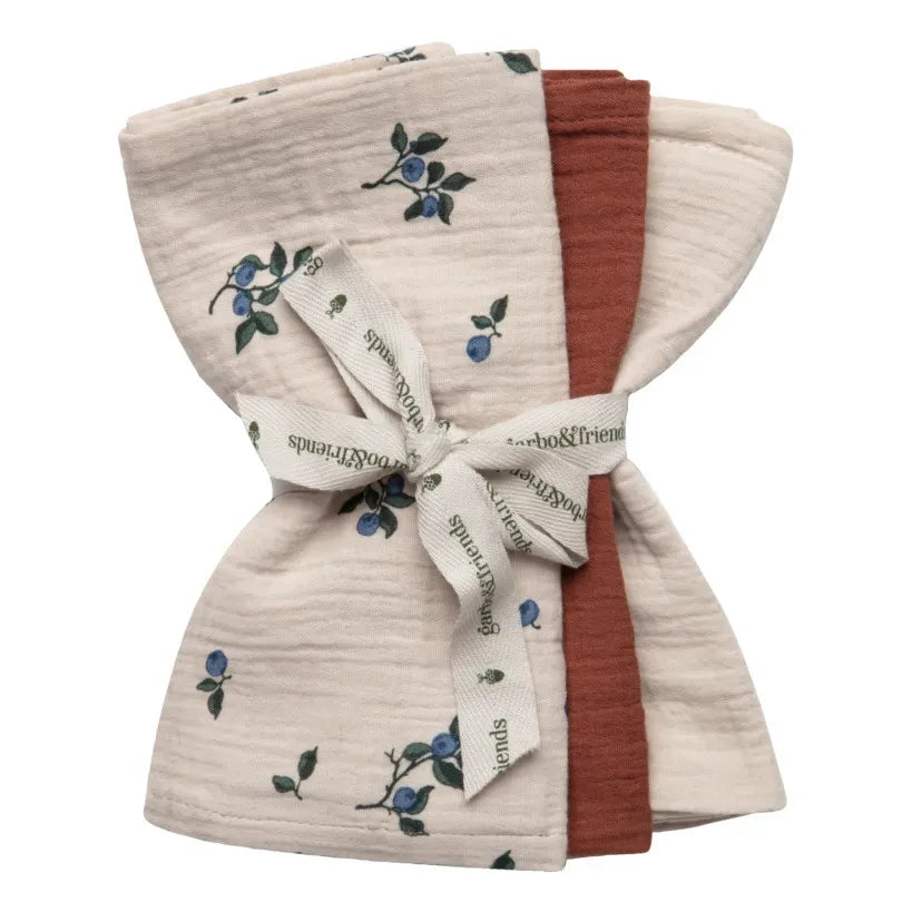garbo&friends - Blueberry Cotton Muslin Swaddle Wraps - Set of 3 | Ivory