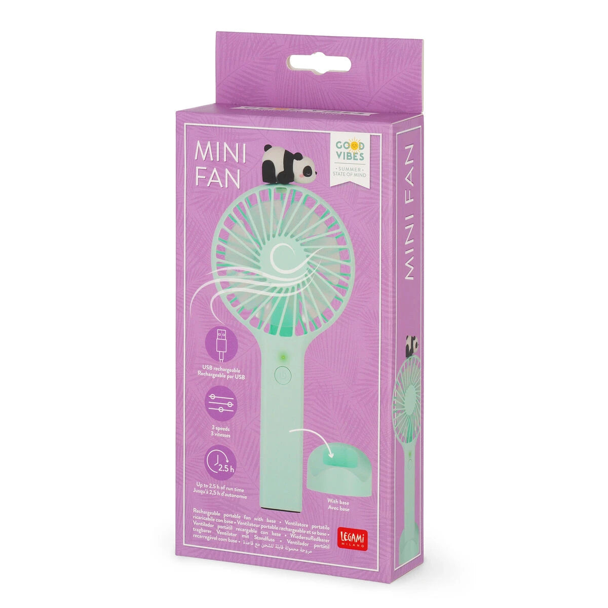 Legami - Rechargeable Portable Fan with Base - Mini Fan