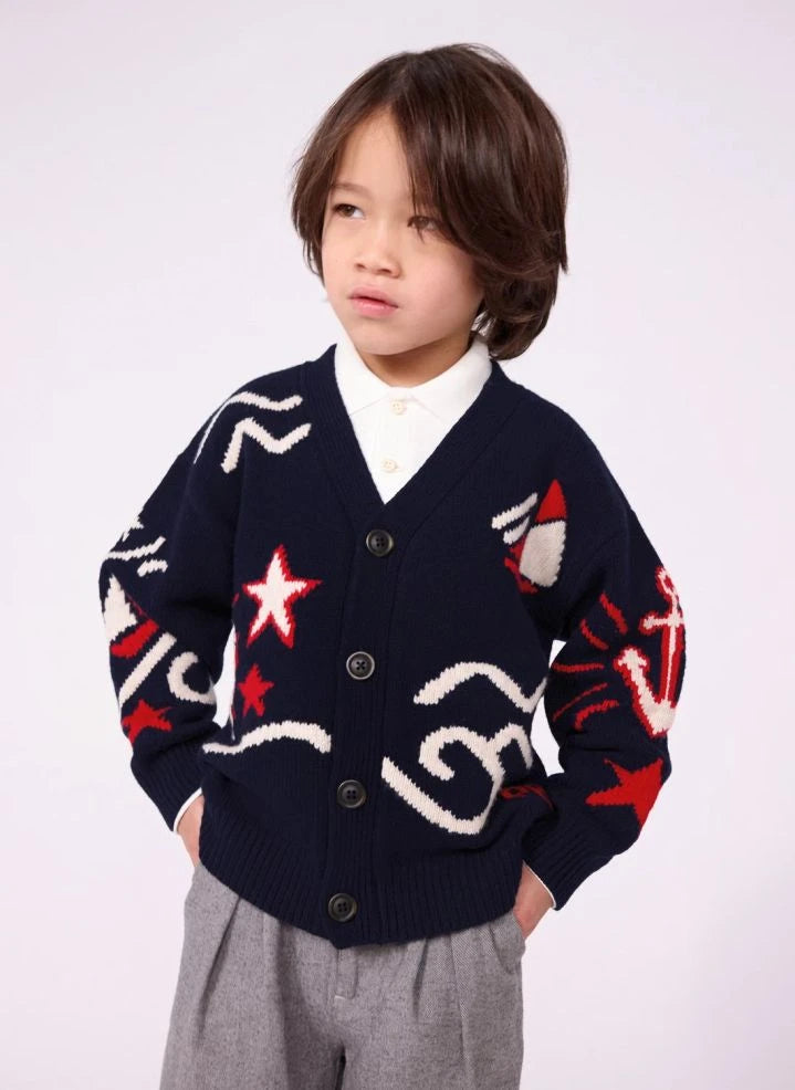 Petit Bateau - Navy Blue Relaxed-Fit V-Neck Wool Cardigan