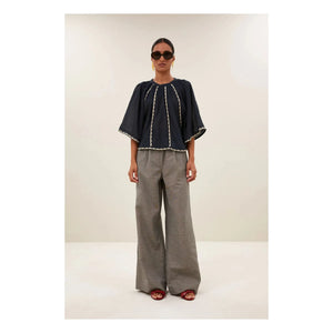 By Bar - Emmi Embroidered Organic Cotton Blouse | Carbon
