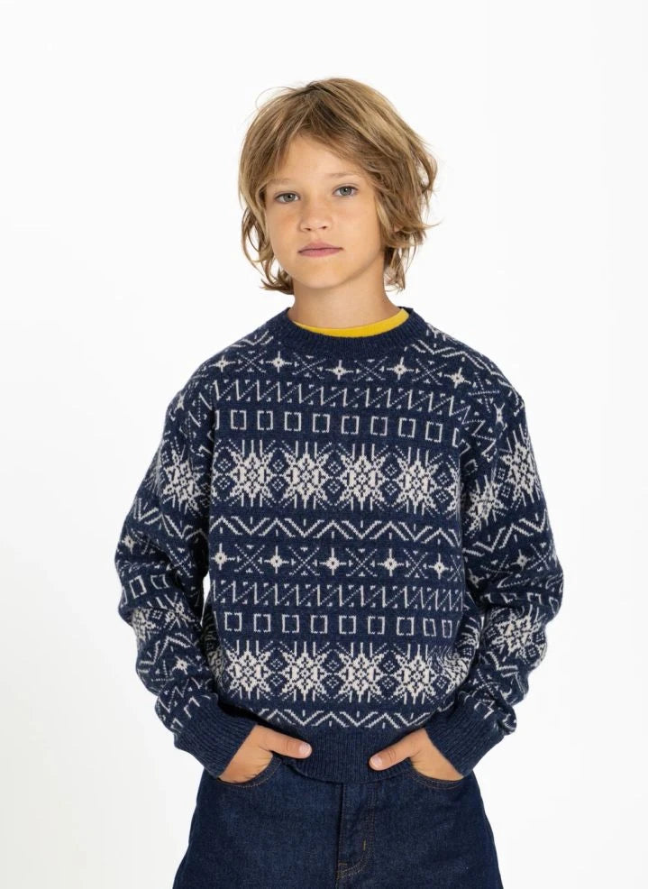 Hundred Pieces - Mika Jacquard Merino Wool Sweater | Grey Blue