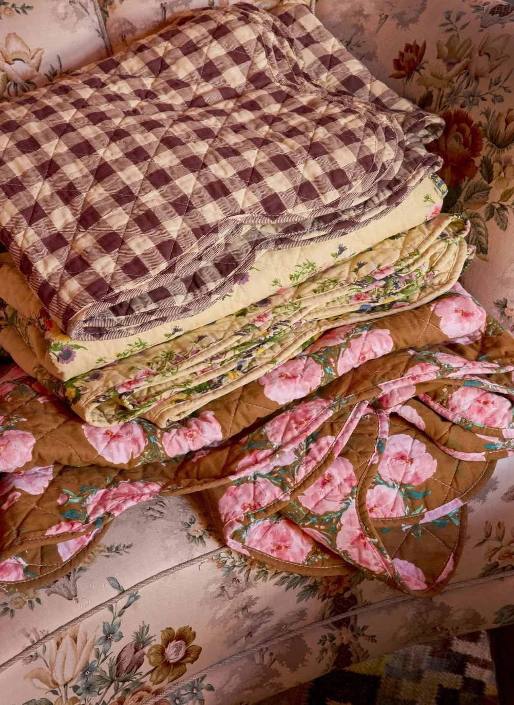 Rice - Vichy Quilted Blanket | Brown