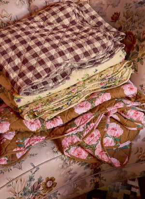 Rice - Vichy Quilted Blanket | Brown