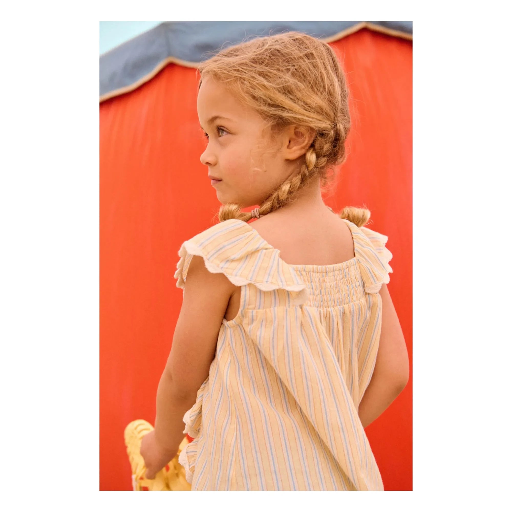 Louise Misha - Gia Striped Organic Cotton Ruffled Top | Yellow