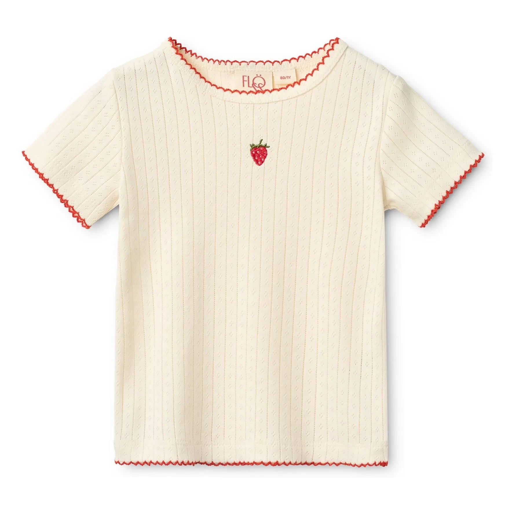 Flöss - Pointelle Flora Strawberry T-Shirt | Cream