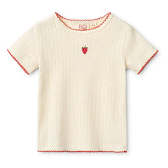 Flöss - Pointelle Flora Strawberry T-Shirt | Cream