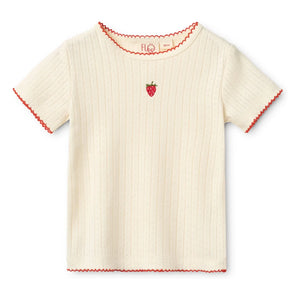 Flöss - Pointelle Flora Strawberry T-Shirt | Cream