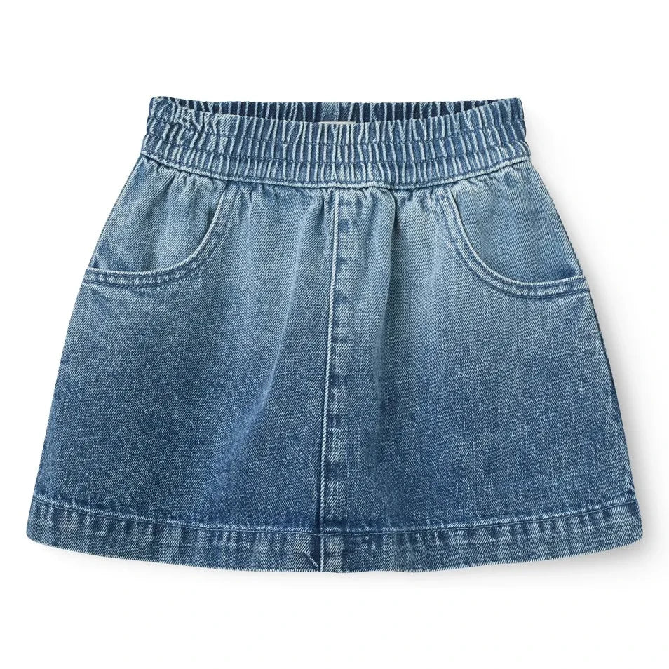 Copenhagen Colors - Organic Cotton Denim Block-Print Skirt | Blue