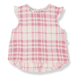 1+ in the family - Ferrosa Linen Checkered Blouse | Powder Pink