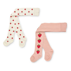 Flöss - 2 Pairs Pointelle Vera Strawberry Tights Set | Pink