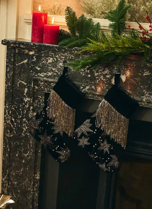 Anna + Nina - Starry Eve Velvet Christmas Stocking | Black