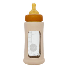 Hevea - Protective Cover with Medium Flow Wide-Mouth Glass Baby Bottle | Sand