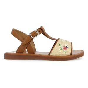 Pom d'Api - Sandals Plagette Raphia Brod | Cream