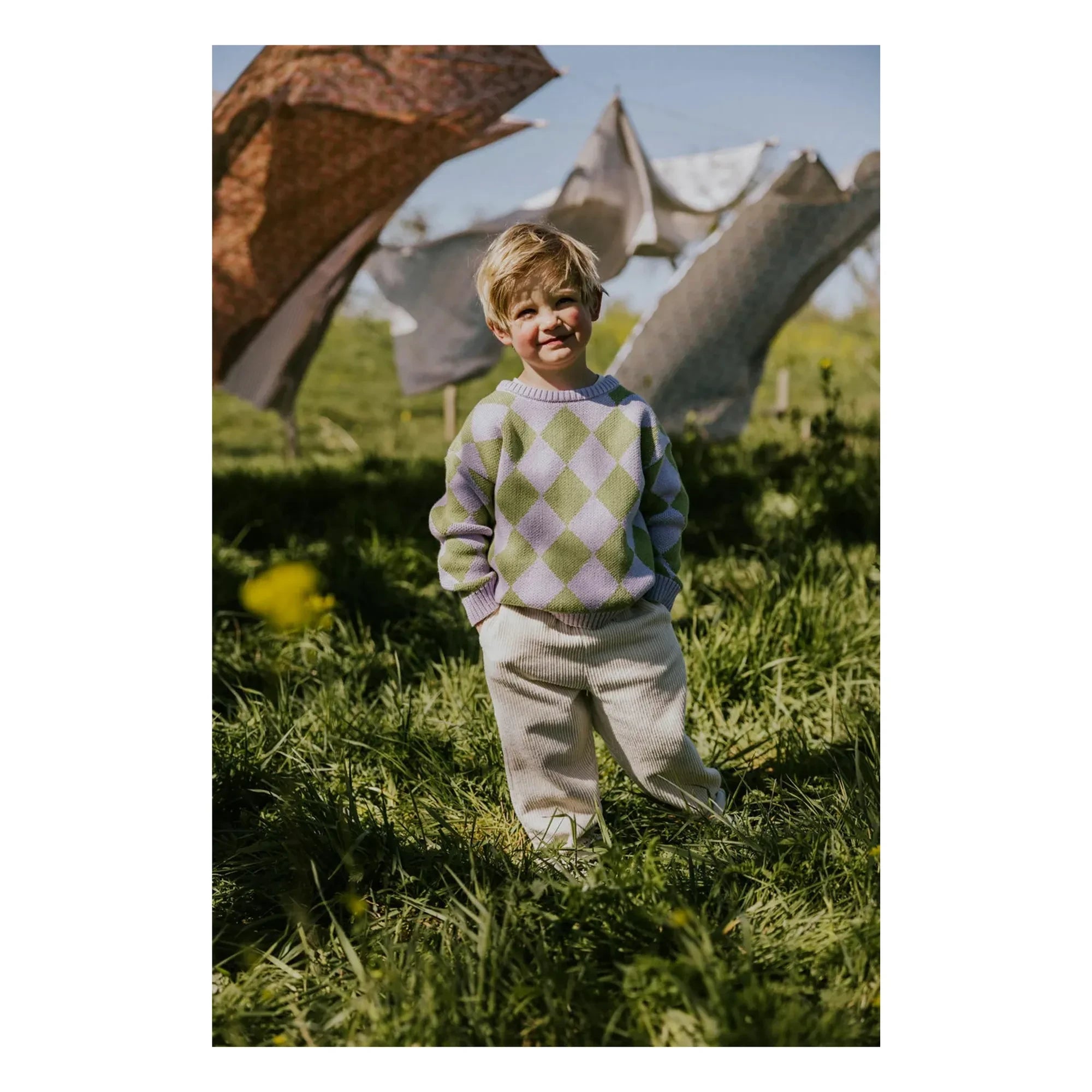 Yuki - Organic Cotton Checkered Sweater | Lilac
