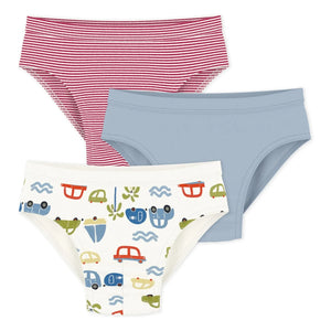 Petit Bateau - 3'lü Araba Desenli Erkek Slip Külot | Beyaz