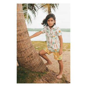 Pepita & Me - Guayabera Palm Short Sleeve Shirt | Ivory