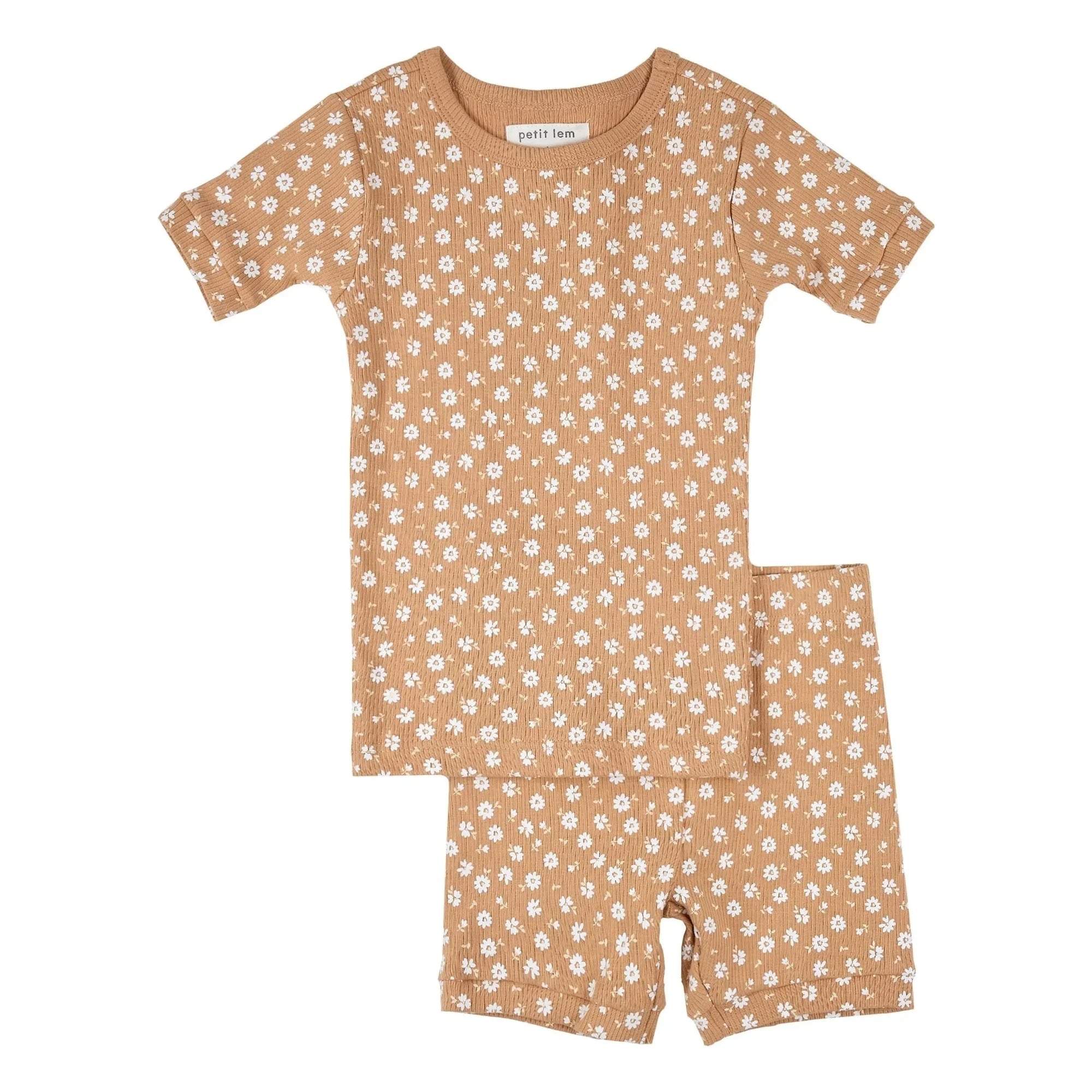 Petit Lem - Organic Cotton Floral Pattern Ribbed Pajamas | Natural