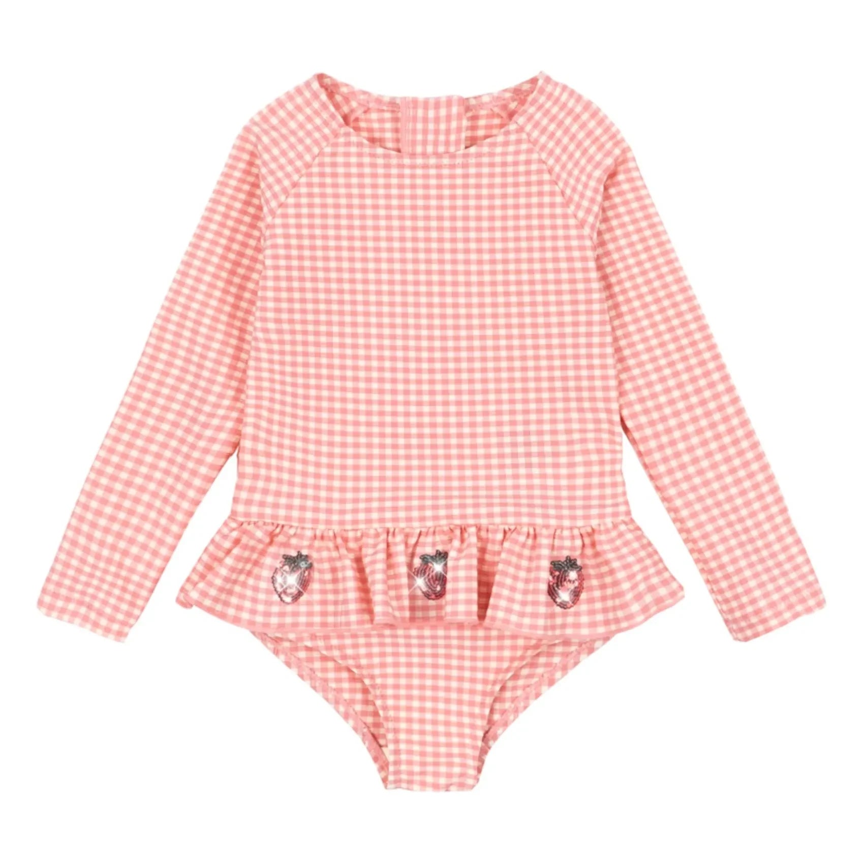 Konges Sløjd - Etta Checkered Strawberry Long Sleeve Swimsuit | Pink