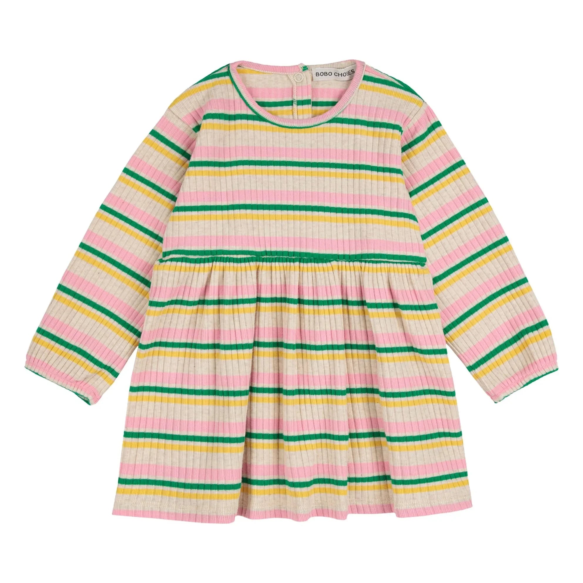 Bobo Choses - Striped Ribbed Organic Cotton Dress | Ecru