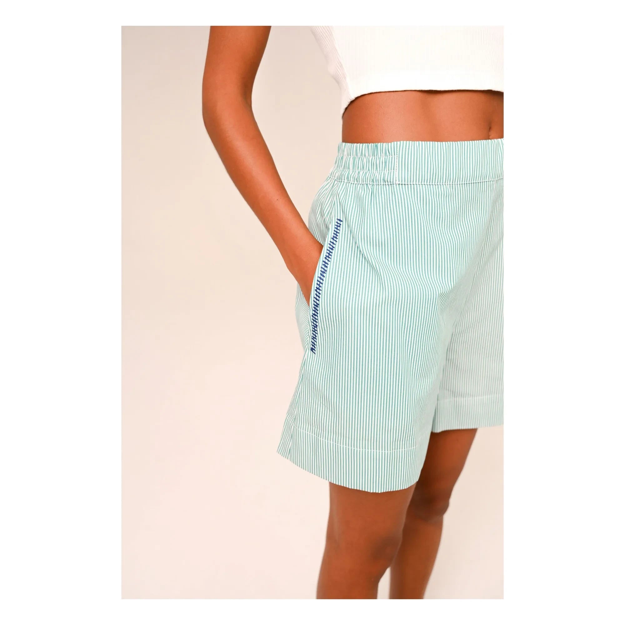 Sacrécoeur - Lilo Poplin Embroidered Shorts | Aqua Green