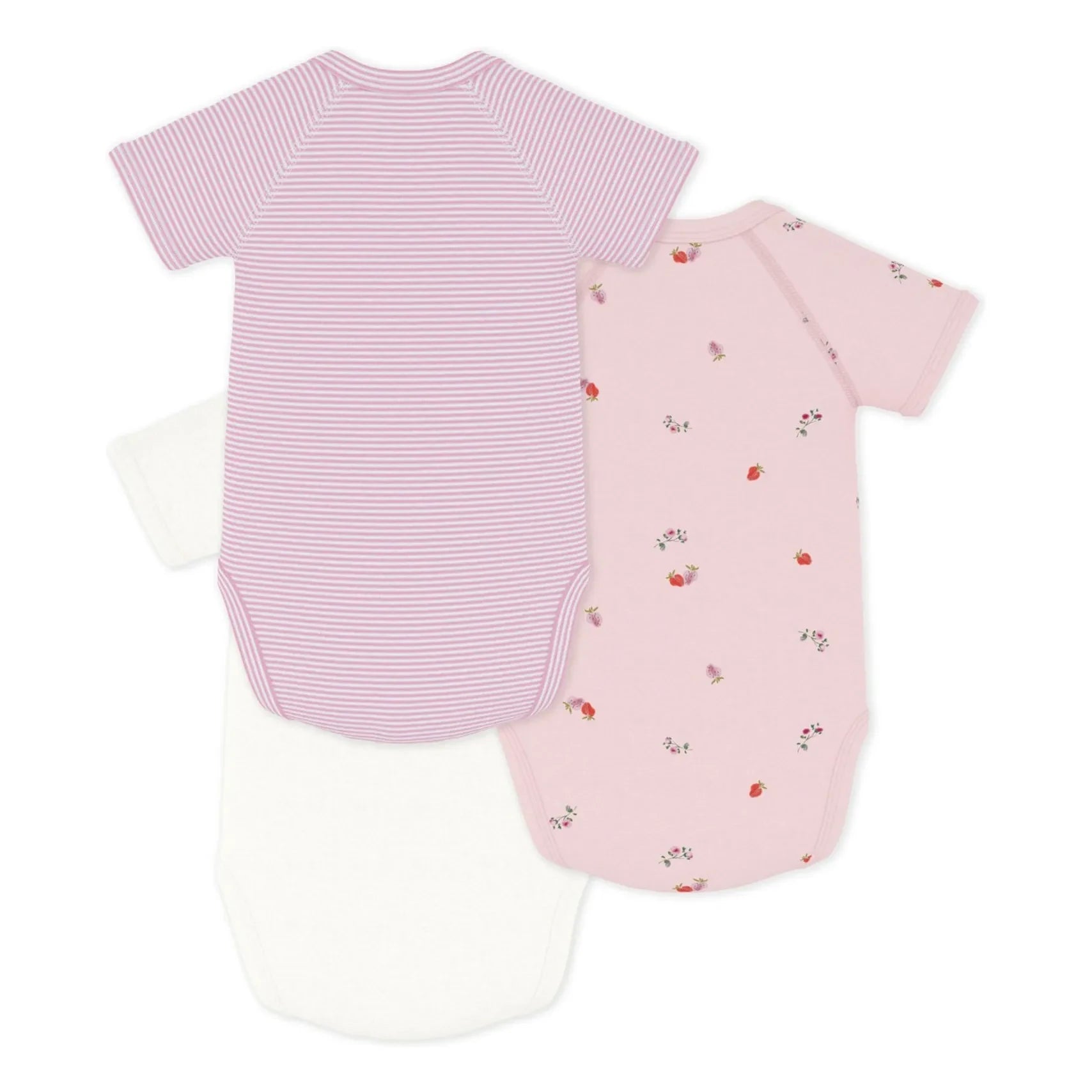 Petit Bateau - Pack of 3 Organic Cotton Floral Bodysuits | Pink