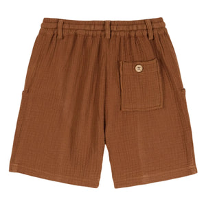 Emile et Ida - Brown Plain Cotton Gauze Shorts