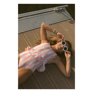 My First Cantê - Winnie Flowers Ruffle Swimsuit Textured Stripes | Pink