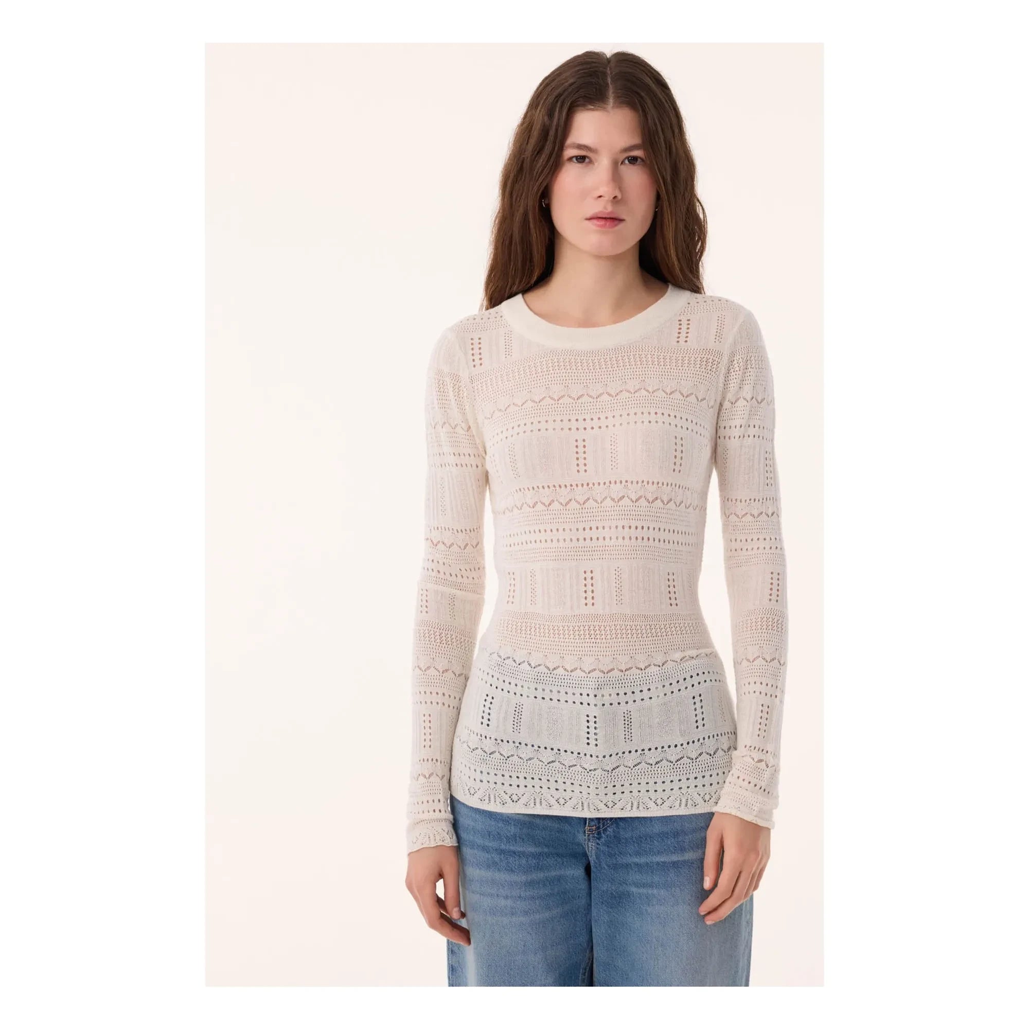 Kujten - Semeti Pointelle Silk and Cashmere Sweater | White