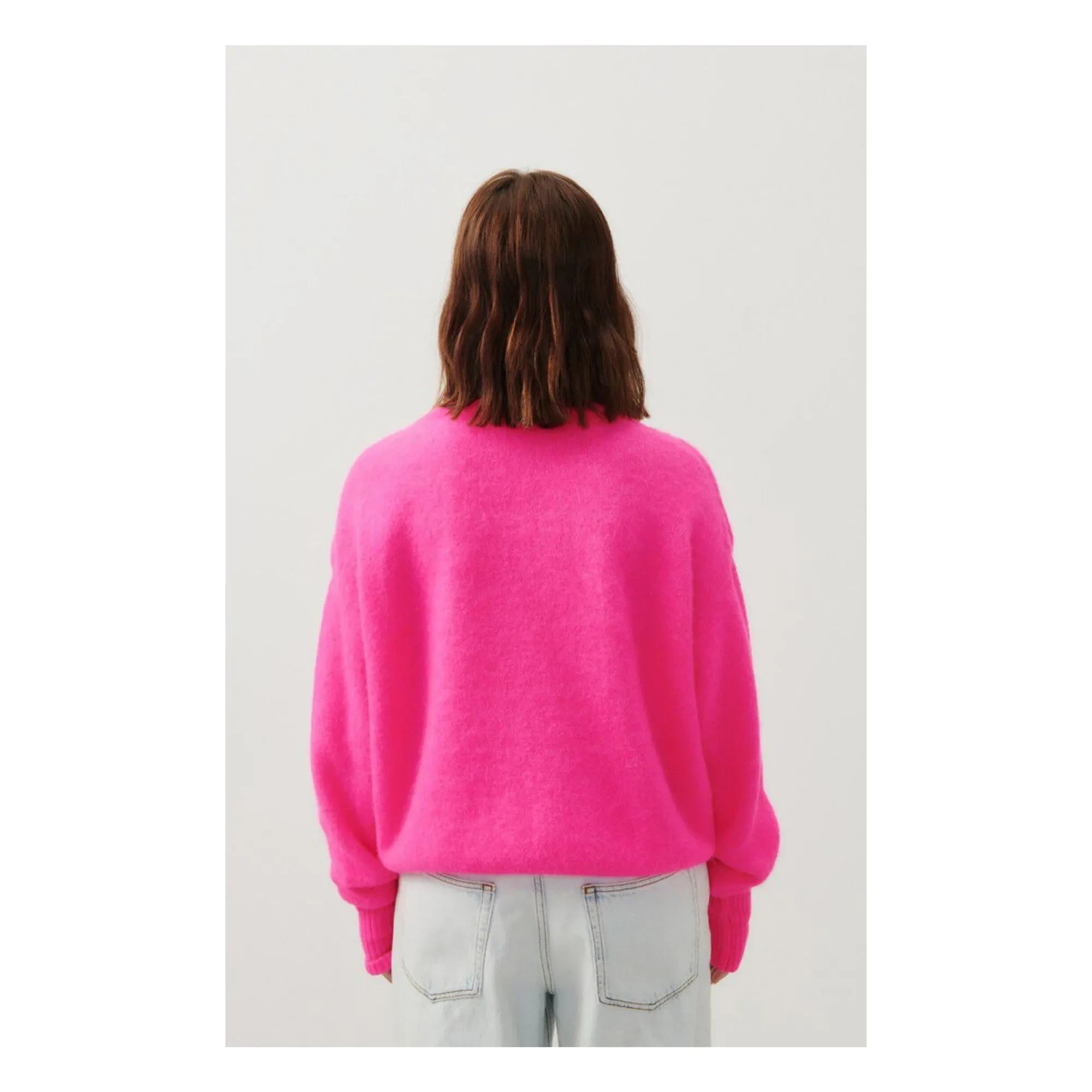 American Vintage - Vitow Alpaka ve Yün Boatneck Kazak | Floresan pembe