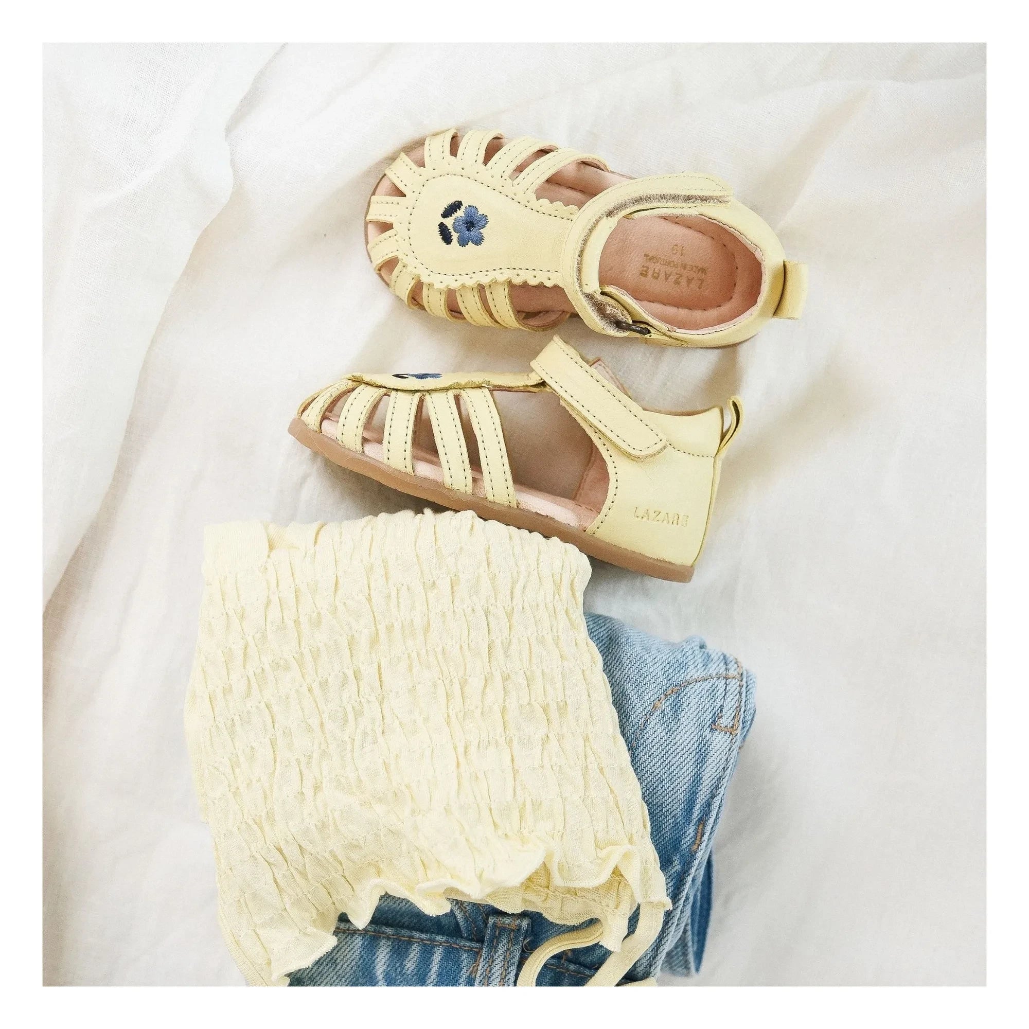 Lazare - Colette Floral Embroidered Sandals | Light yellow
