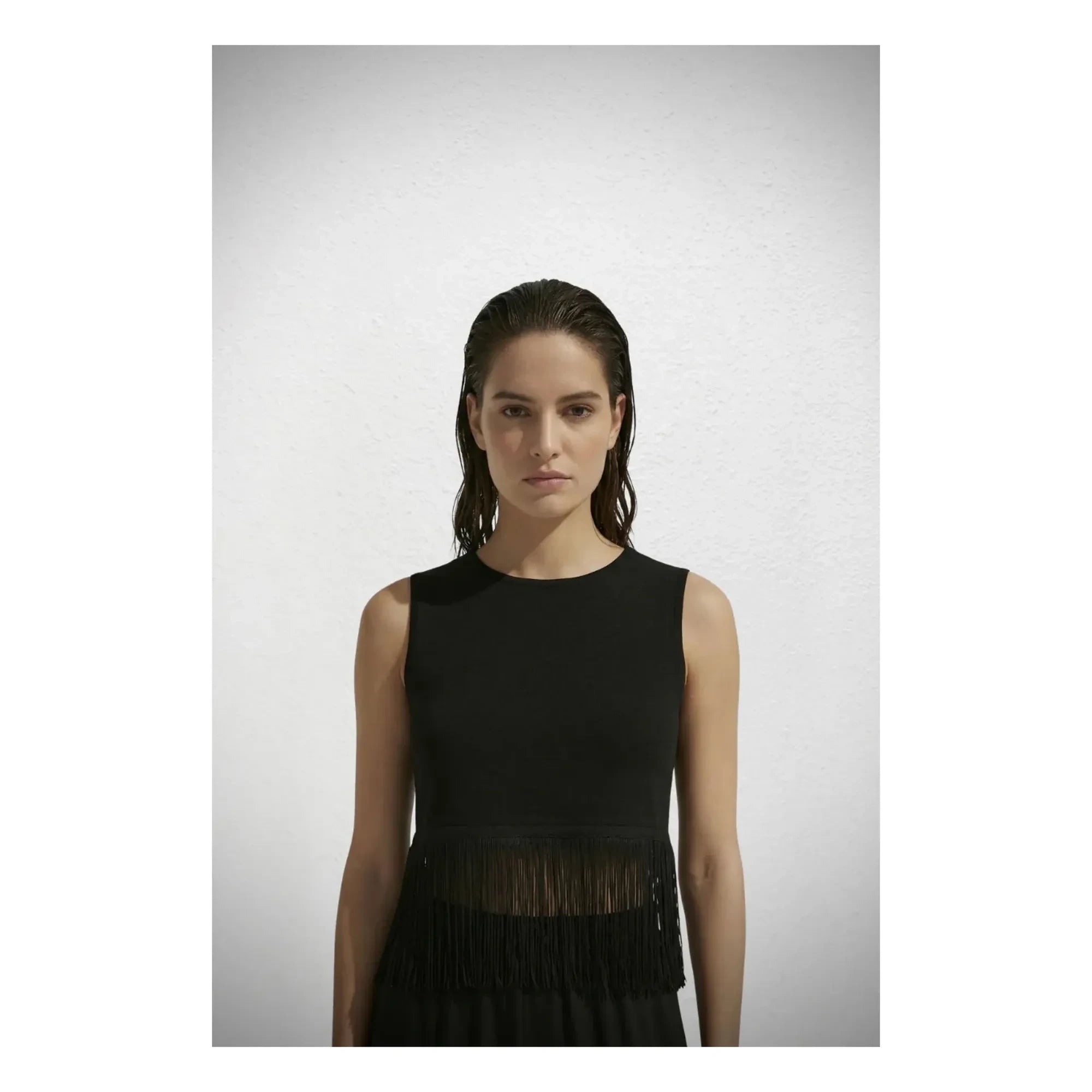 Vanessa Sposi - Linen Fringed Top | Black