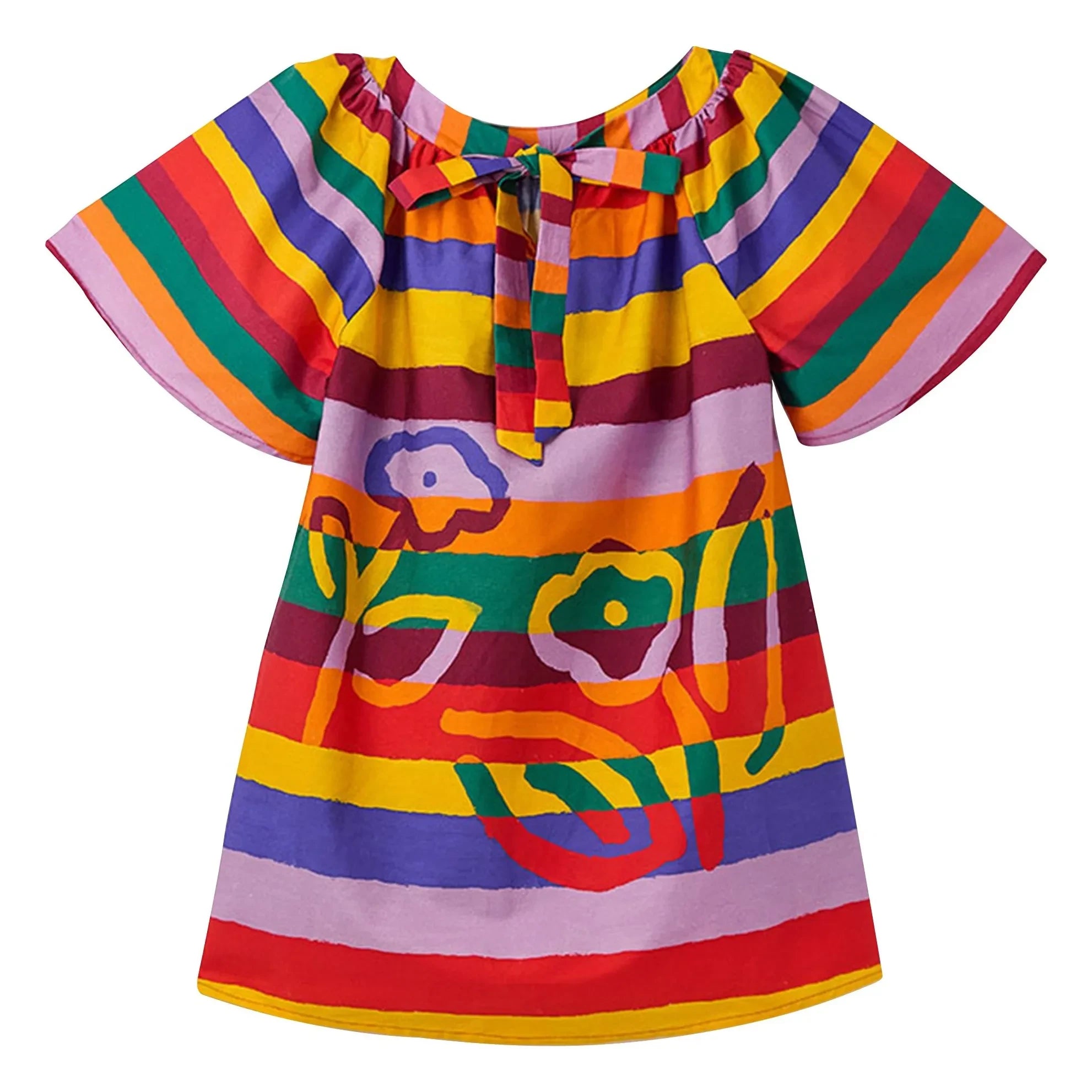 Fabula - Striped Floral Short-Sleeve Dress | Yellow