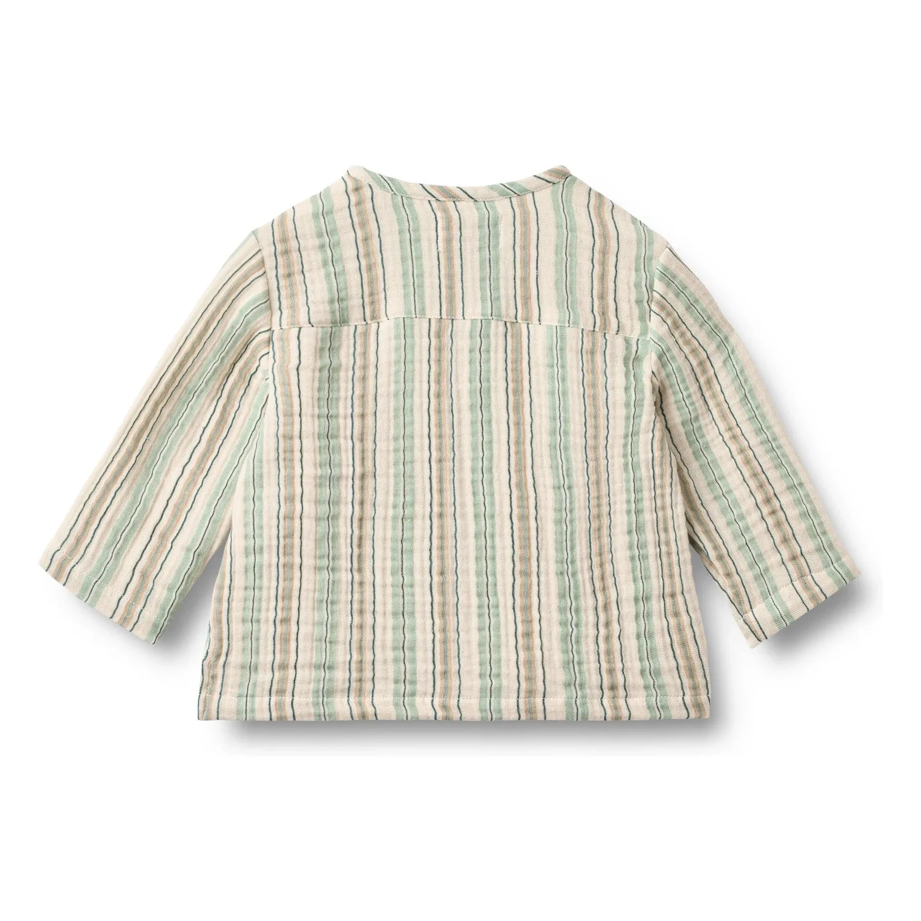 Wheat - Striped Organic Cotton Mao Collar Shirt | Light green