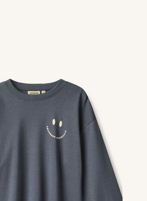 Wheat - Axe Print Smiley Organik pamuklu T-shirt | Gri mavi