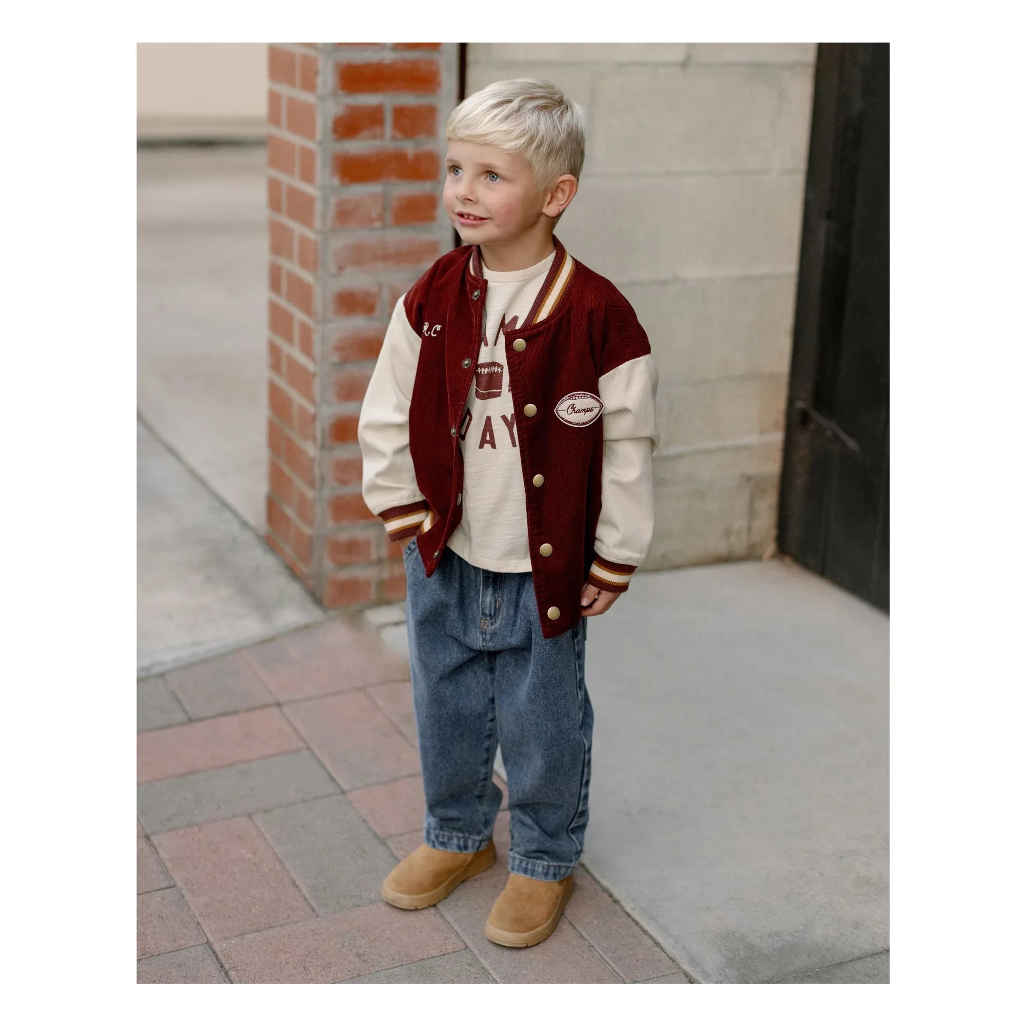 Rylee + Cru - Velvet Varsity Bomber Jacket | Burgundy