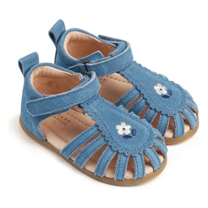 Lazare - Colette Fleur Suede Embroidered Sandals | Navy Blue