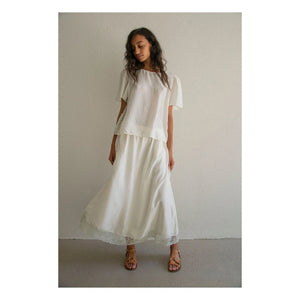 THEAVANT - La Fille Silk and Lace Skirt | White