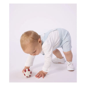 Petit Bateau - Çizgili Seersucker Organik Pamuklu Kısa Salopet | Açık Mavi