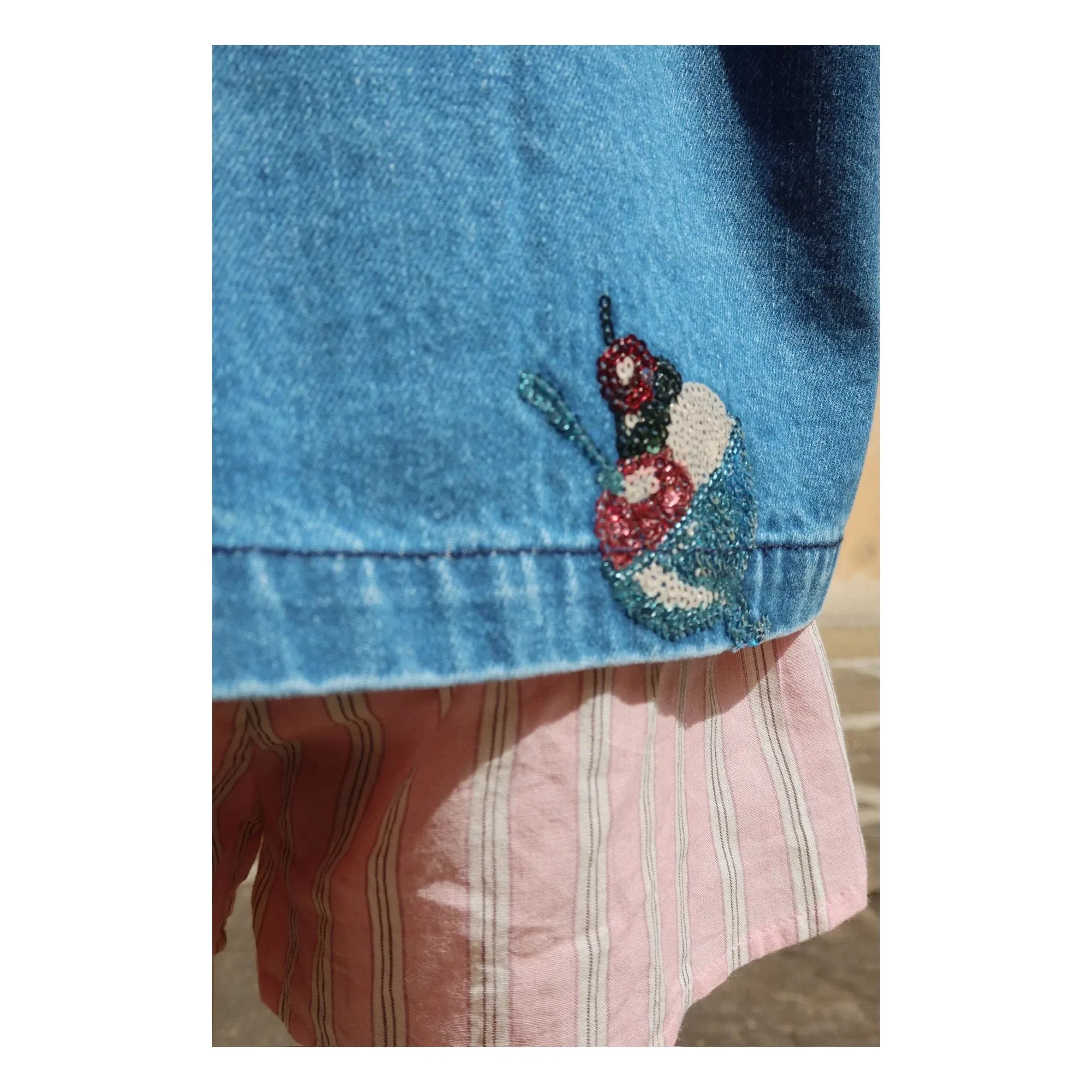 Konges Sløjd - Denim Sequin Ice Cream Motif Organic Cotton Jacket | Blue