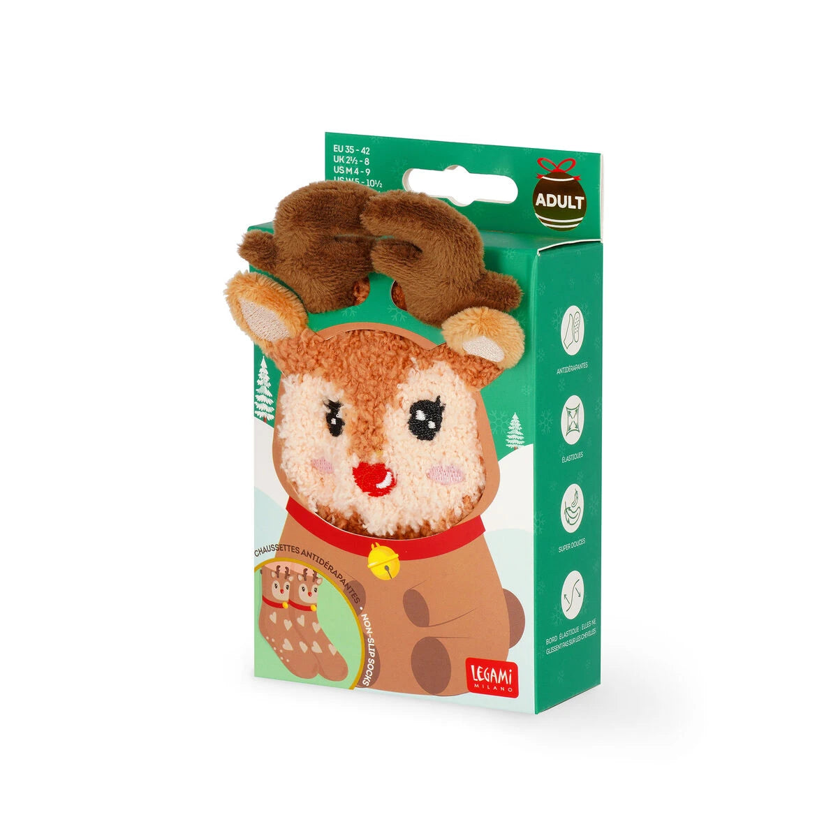 Legami - Reindeer Non-Slip Socks Adults - A Perfect Fit!