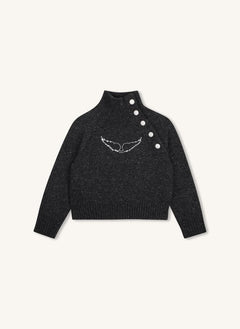 Zadig & Voltaire - Buttoned Wool Batwing Sweater | Charcoal Grey