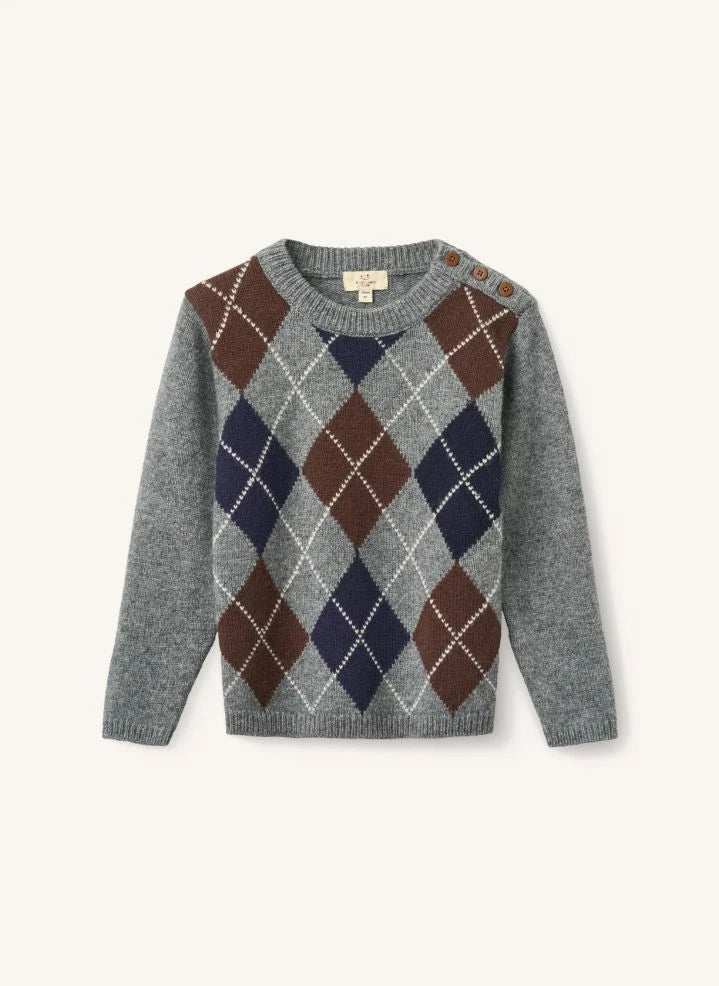 Copenhagen Colors - Gri Argyle Yün Kazak